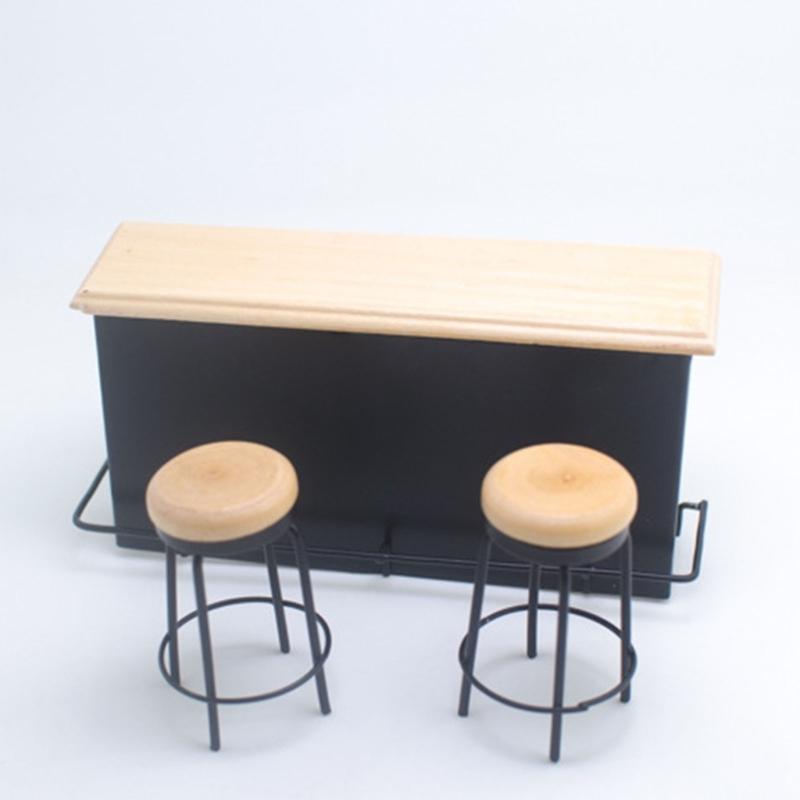 3Pieces Doll House Furniture Bar Counter with 2 Bar Stools and Bar Table for Craft Project Bar Scene Display Accessory
