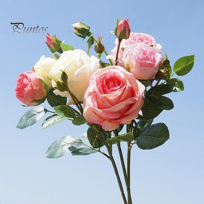 Artificial Rose with Stem Green Leaves Realistic Fake Flower Wedding Party Home Office Table Centerpiece Faux Floral Branch Decoration