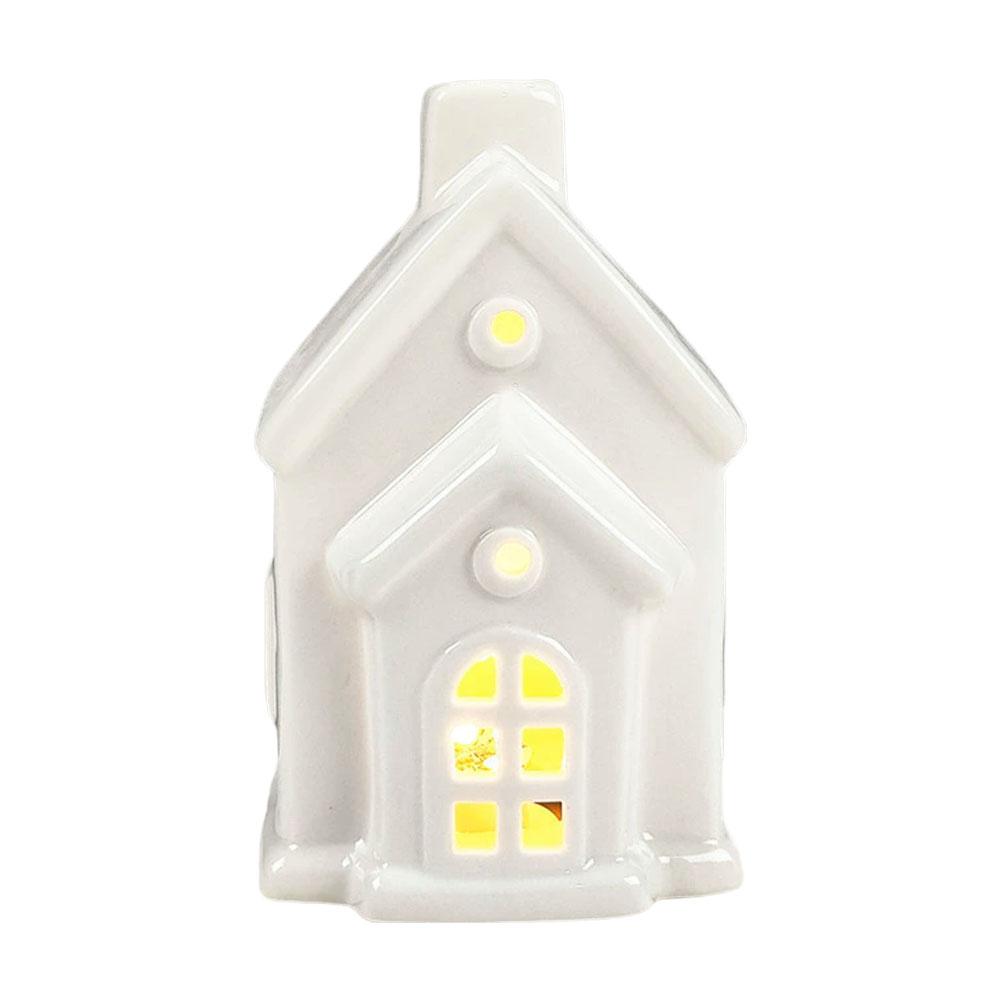 Mini White Glazed Ceramic LED Luminous Hollow House Christmas Decoration Creative Desktop Craft Home Decor