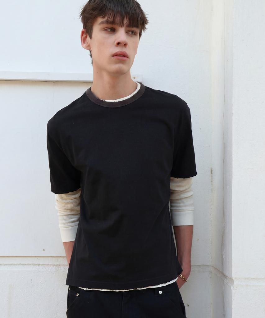 DOFFJASON Vintage Distressed Ringer Tee Black
