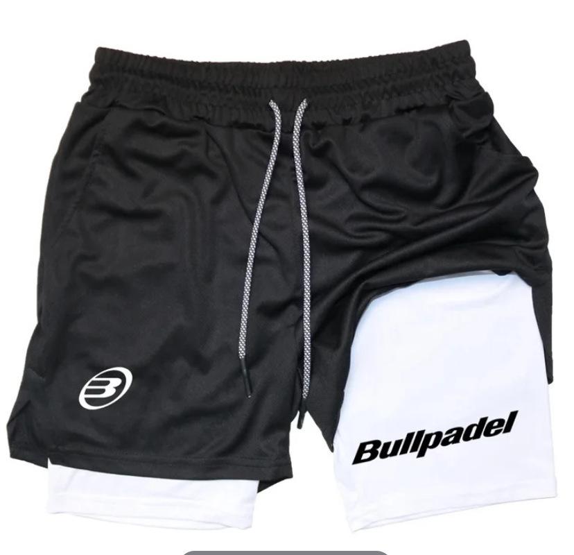 Atmungsaktive elastische Sportshorts für Herren: Doppellagig Mittellang für Badminton & Tennis XL black