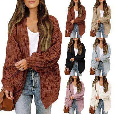 Women's Solid Color  Sleeve Coarse Wool Pocket Knitted Cardigan Sweater Sweater For Women