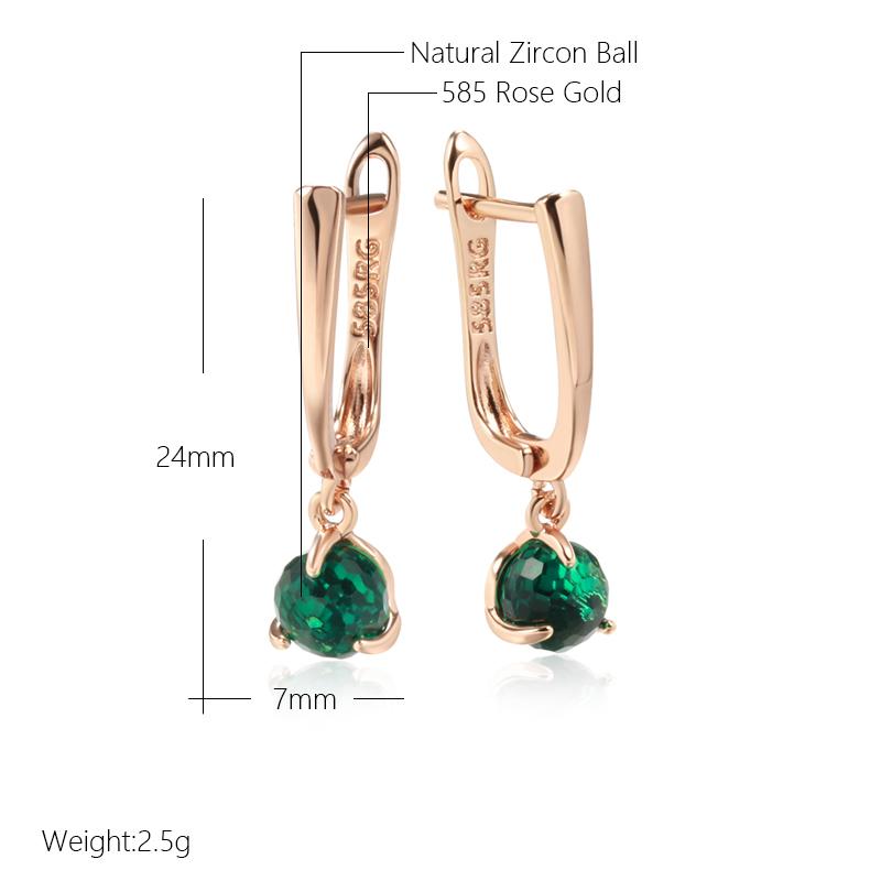 Einzigartige Grüne geschliffene Zirkon-Kugel Hängeohrringe für Damen Roségold Farbe Einfache Tägliche Party-Ohrringe Modeschmuck