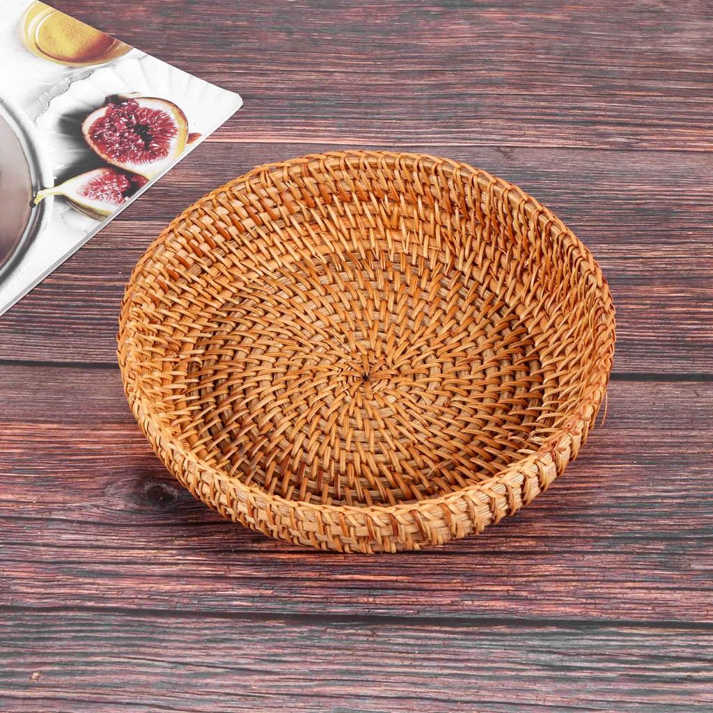 Handgeflochtener Herbst-Rattan-Korb Runde Aufbewahrungskorb Obstschale Rattan Brotkorb für Küche Essen Picknick Brot Kleinkram Mini Con