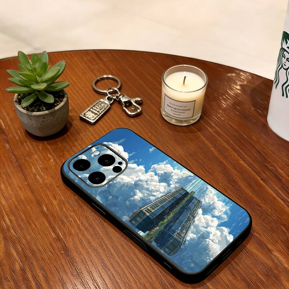 Japanese Landscape Artwork Phone Case Soft Silicone black For IPhone 17 16 15 14 13 12 11 X XR Plus Pro Max Plus