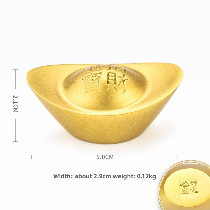 Solid Brass Gold Ingot Ornament - Feng Shui Wealth Decor for Home/Office Realistic Lucky Gift for Housewarming/Grand Opening