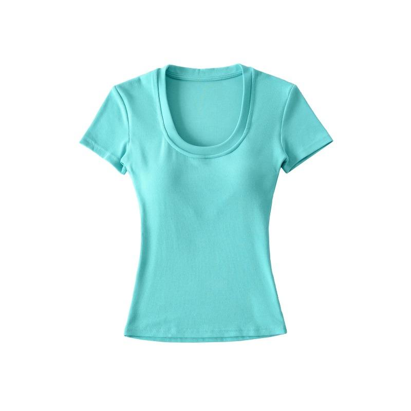 Spice girl u-neck short-sleeved t-shirt women's short with chest pad summer waist tight sexy t-shirt high waist bottoming shirt top
