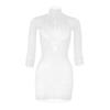 Women's Long Sleeve Bodycon Mini Dress Mock Neck Hollow Out Sheer Mesh Cover Up Dress Backless Erotic Clothes