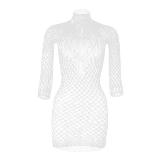 Women's Long Sleeve Bodycon Mini Dress Mock Neck Hollow Out Sheer Mesh Cover Up Dress Backless Erotic Clothes