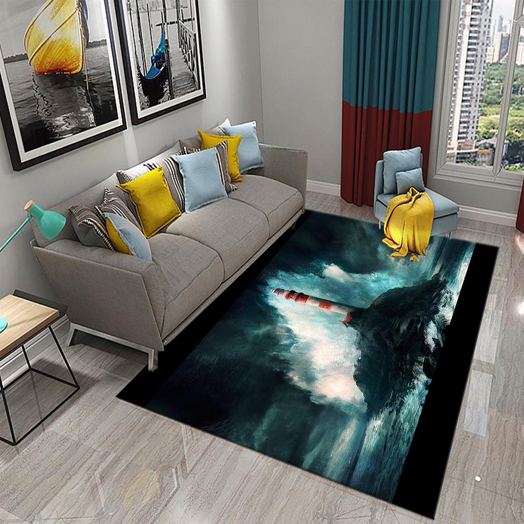 Bathroom Kitchen Entrance Non-slip Living Room Bedroom Floor Rug Lighthouse Rug Sunset Beach Theme Rug