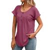 Women Solid Color Button Loose Round Neck Short Sleeve Casual T Shirt Top