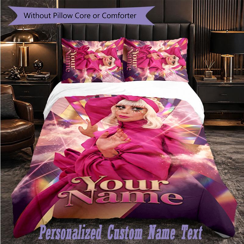 Personalized 3Pcs Bedding SetLady Gaga Custom Text Duvet Cover Pillowcase Set Bedroom Gift