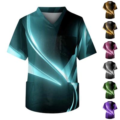 Men's Short Sleeve V-Neck Print Chest Floral Print Pocket Carer Top