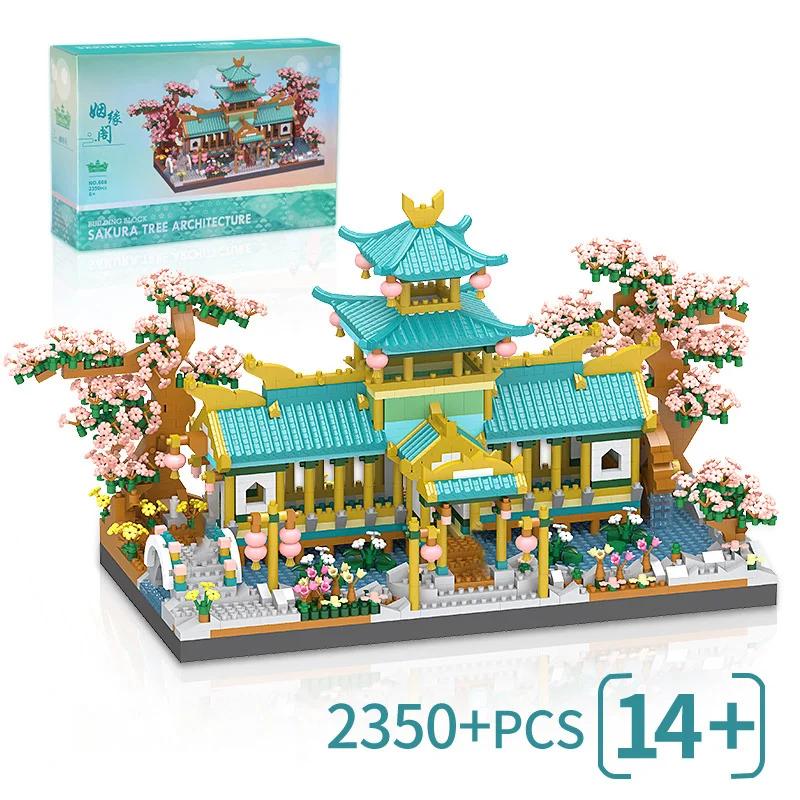 2350Pcs 3D Retro Chinese Villa Building Blocks Countyard Architecture Flower Garden Model Toys Creative DIY Blocks Bricks Decor
