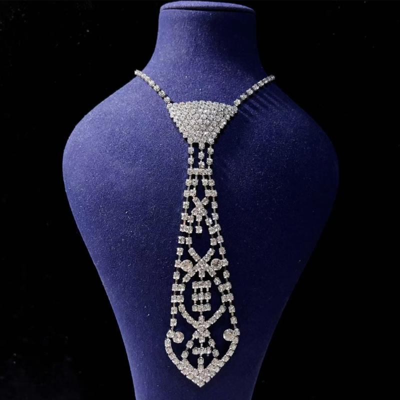 Luxury Rhinestones Necktie Adjustable Chain Tie Necklace For Professional Evening Occasion And Special Event Celebration