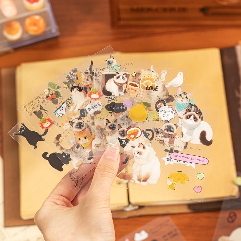 Cute Cat Stickers Adorable Kitten Scrapbook Decals for Journal Diary Planners Kawaii Laptop Water Bottle Decor Animal Sticker