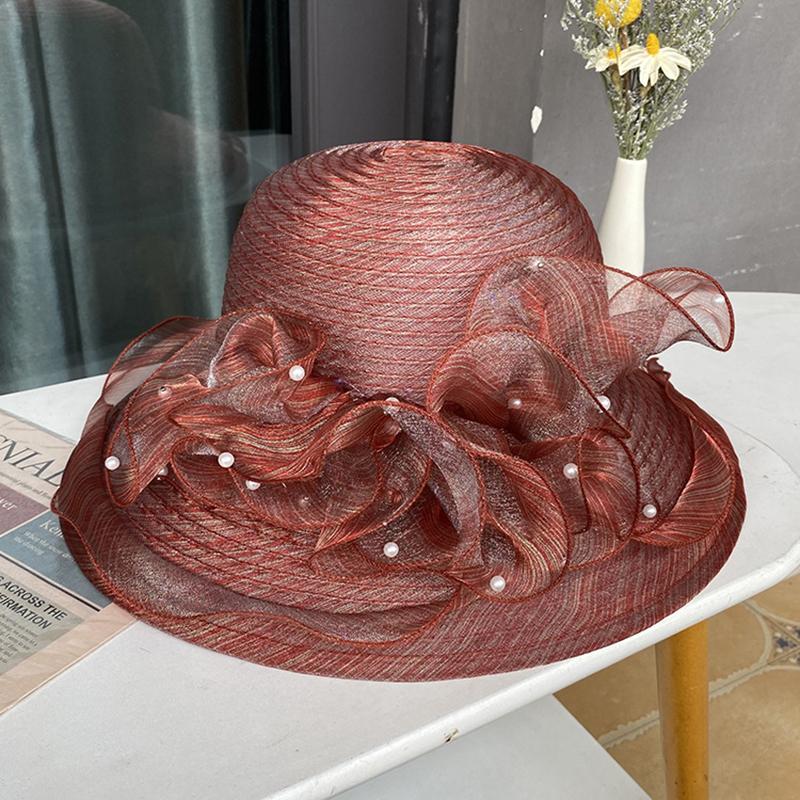 Eleganckie modne damskie kapelusze kościelne dla kobiet z dużą kokardą kwiatową, letni kapelusz chroniący przed słońcem, ślubny, z szerokim rondem, oddychający, morski, plażowy