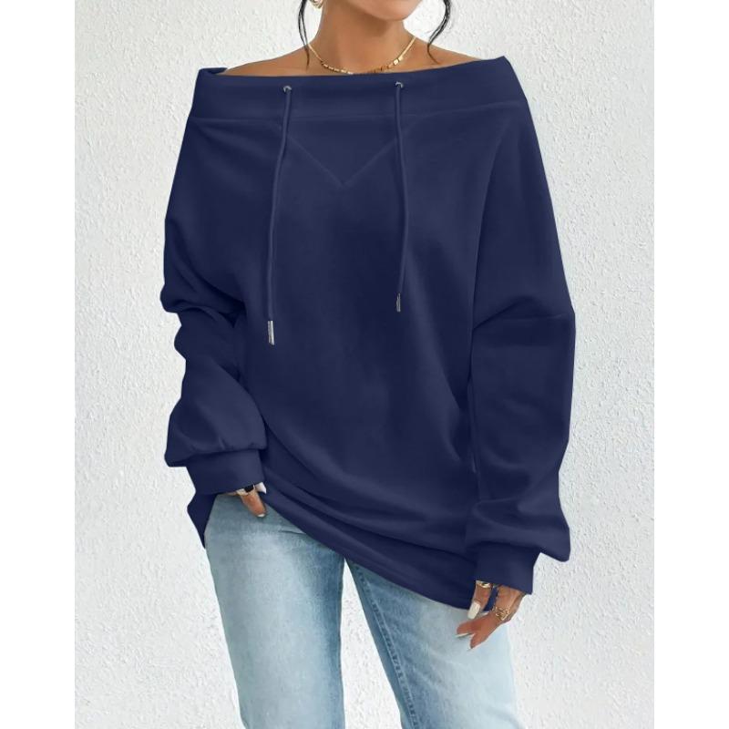 DAFIFY Women's Fashion Casual Spring Autumn Solid Color Print Long Sleeve One Shoulder Blouses & Shirts