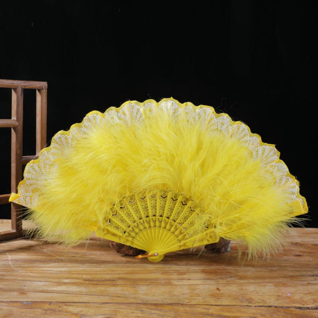 Elegant Lace Feathered Fan for Women 1920s Vintage Styles Flapper Folding Handheld Hand Fan for Cosplay Parties Event