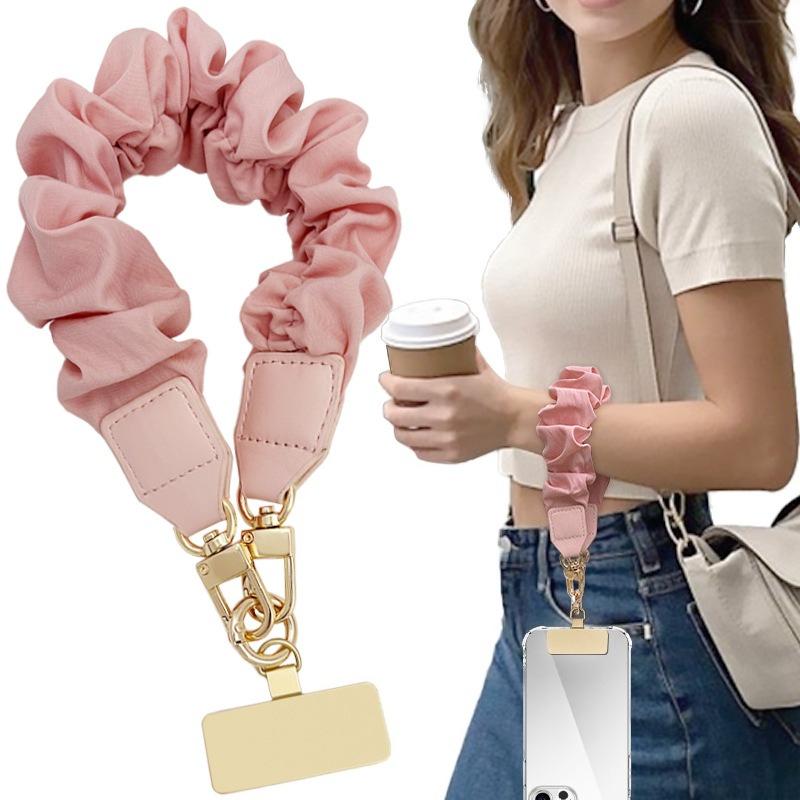 Short Phone Lanyard Wrist Strap for Women INS Casual Wrinkle Premium Anti-Lost Phone Holder Elegant Phone Chain for Smartphone