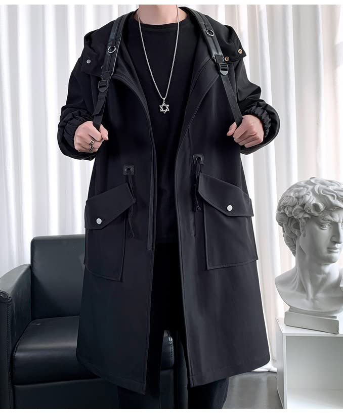 Winter Long Melton Chesterfield Loose Solid Long [foveitaa] Men's Coat, Coat, Windbreaker, Oversized, Fit, Color, Padded, Warm, Cold-Proof, Windproof,