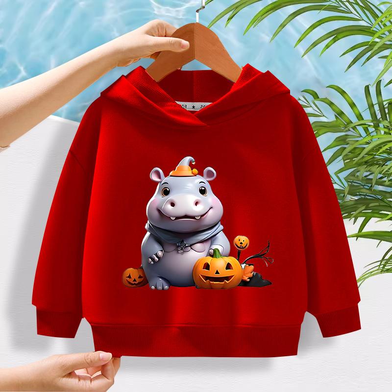 New Fashionable Hippopotamus Pattern Children's Cute Cartoon Casual Daily Hoodie 100-160cm Men's and Women's Styles