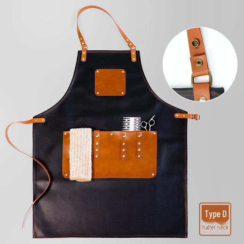 Retro-Style PU Leather Multi-Function Smock for BBQ, Gardening & Auto Repair