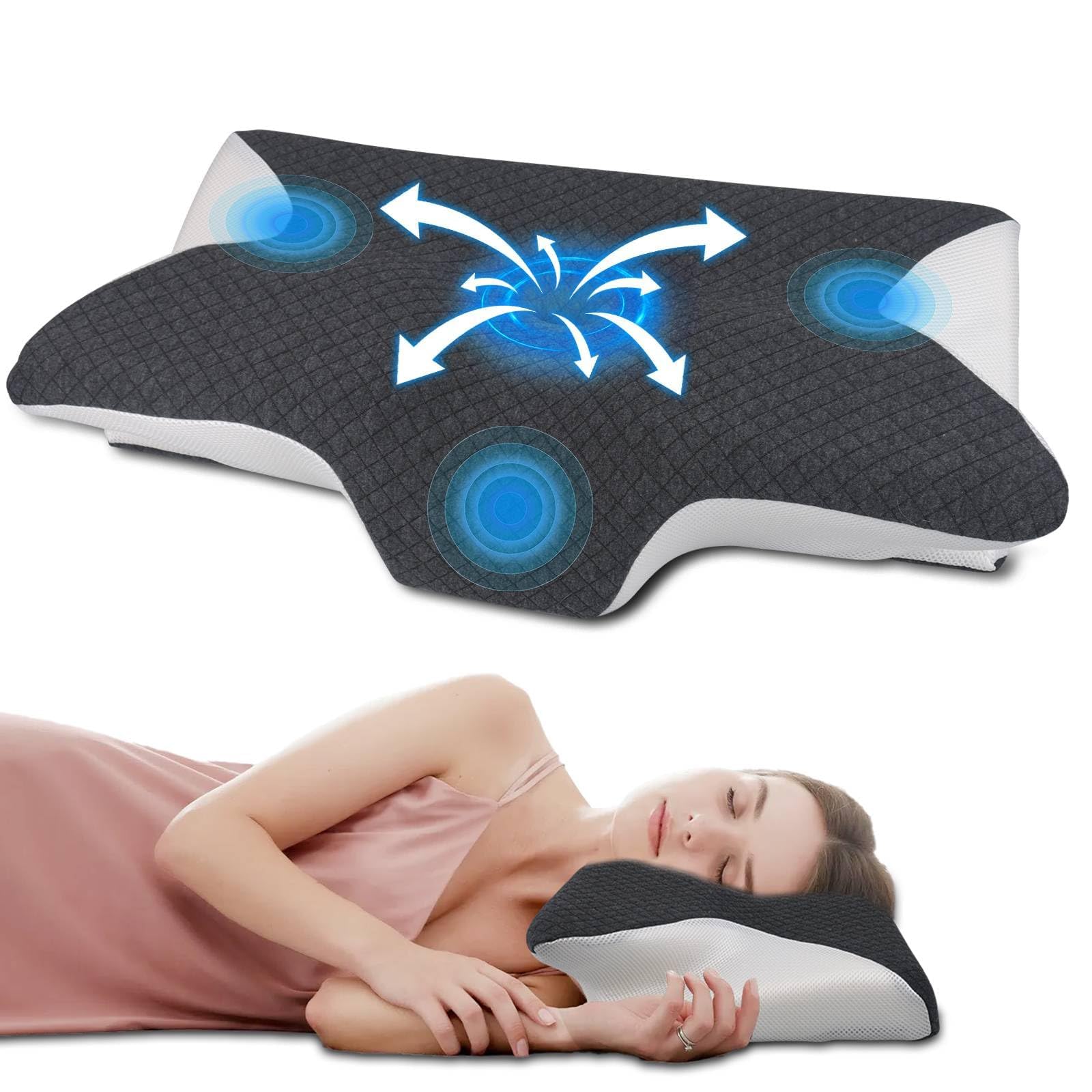 

Neck Pain Relief Pillow, WB Memory Foam Pillow, Adjustable Height, Triple-Layer Design for Side, Back, or Stomach Sleeping, Relieves Neck and