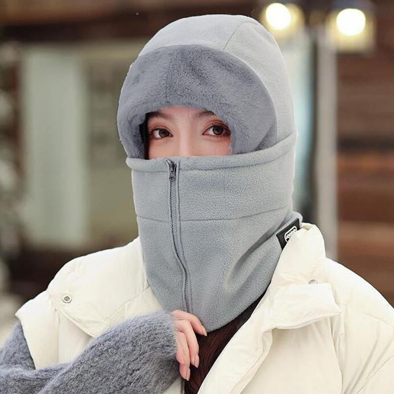 Winter Warm Thickened Velvet Neck - Windproof Mask with Zipper, Motorcycle Riding Headgea Warm Knitted Cap Cold Weather