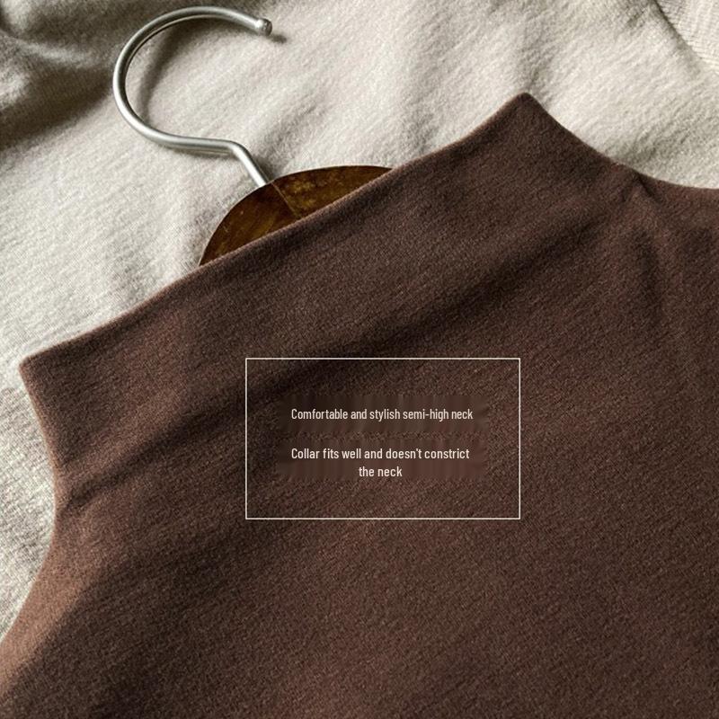 T-shirt à col roulé à manches longues ajusté en velours Renard Argenté - Haut chaud de couleur unie pour femme Automne/Hiver