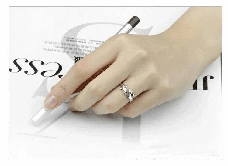 925 Silver Jewelry Open Happy Double Dolphin Love Rings For Women Party Gift Adjustable Ring Anillos Bague