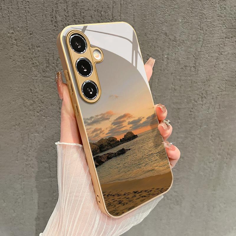 Aesthetic Seaside Scenery Pattern Glass Phone Case Suitable for Samsung Galaxy S26 S25 S24 S23 S22 S21 S20 FE/Ultra/Plus