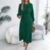 Women's Casual  Round Neck Ear-rimmed Long Sleeve Tight Waist Pleated Dress
