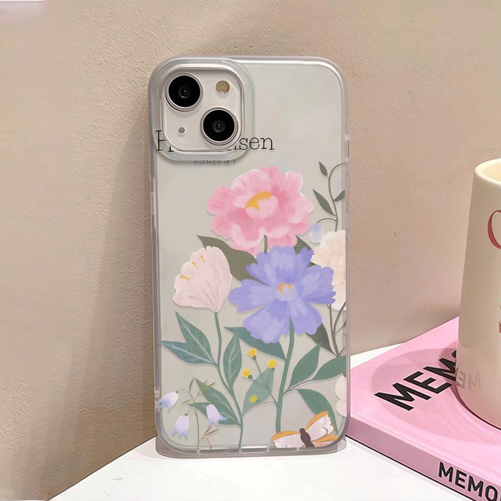 Handyhüllen für iPhone 11 13 15 Pro Max 12 14 Pro Max Hülle iPhone 16 15 Plus 13 Pro 12 Frosted Texture Painted Cartoon Flowers