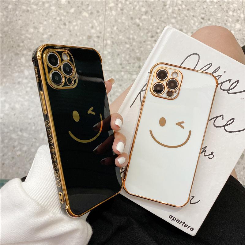 Luxury Gold Plated Cute Smiley Pattern Bumper Case For Iphone 13 12 11 Pro Xs Max X Xr 7 8 Plus Soft Silicone Protection Cover