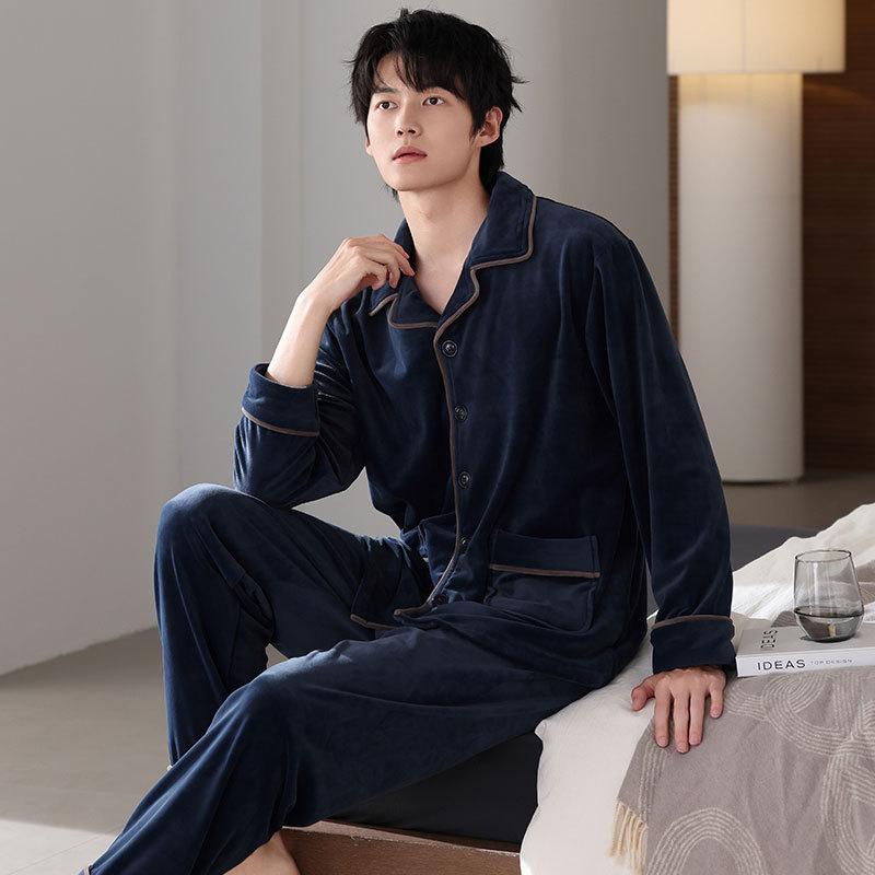 Pajamas Men'S Winter Coral Fleece Thickened Fleece Men'S Autumn And Winter Island Fleece Large Size Spring And Autumn Loungewear Set