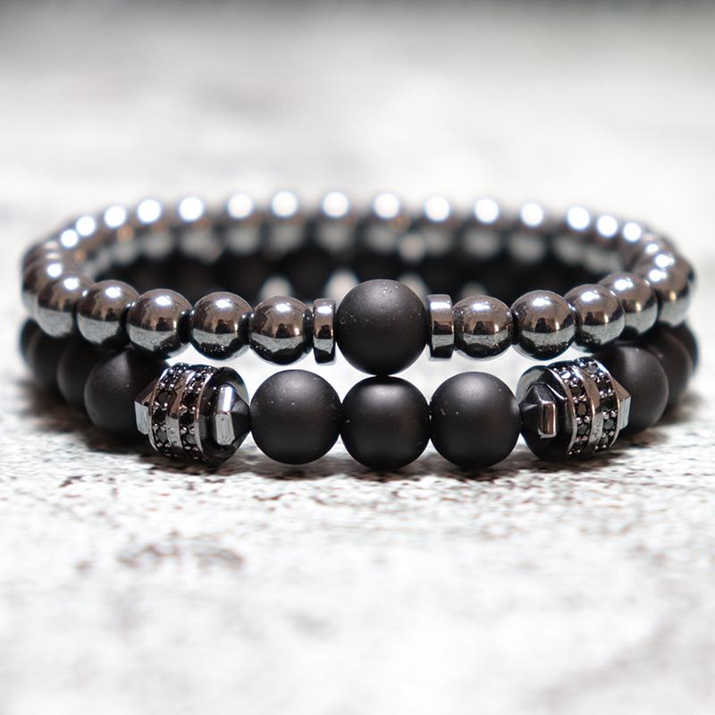 

New In Unique Men Bracelet Set Luxury Black Zirconia Braclet Homme Natural Lava Tiger Eyes Stone Braslet Beaded Accessories Gift онікс