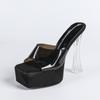 MCLUBGIRL  Crystal Thick Heel Square Transparent Word With High Heel Cool Slippers Skirt Fairy Shoes Catwalk Performa LFD-3640-3