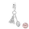 925 Silver Badminton Racket & Shuttlecock Dangle Charm Sporty Style Pendant Fit Bracelets Jewelry Gift for Women