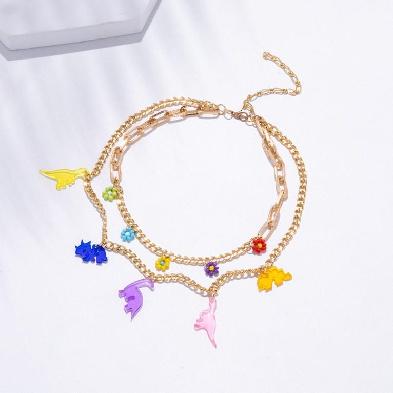 Fashion Jewelry Trendsetting Multilayer Dinosaur And Flower Necklace Women For