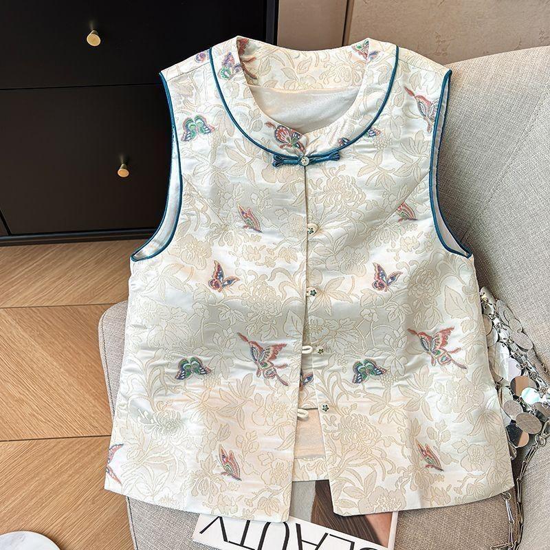 Embroidered vest, high-end sense, beautiful inner vest, antique spring and autumn style, high-end
