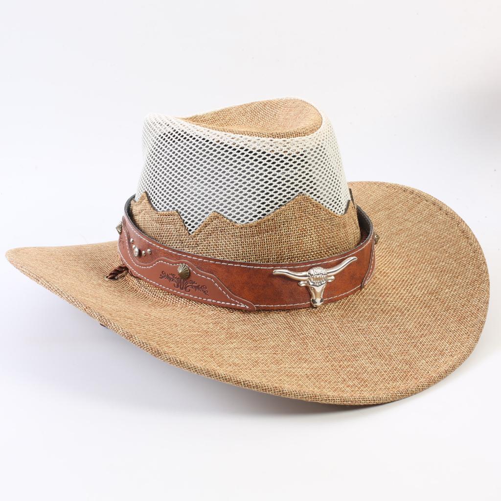 Pălărie western de cowboy pentru bărbați și femei, de vară, respirabilă, vizieră cu protecție solară, bor lat, pălărie de paie cu calotă pentru călătorii în aer liber