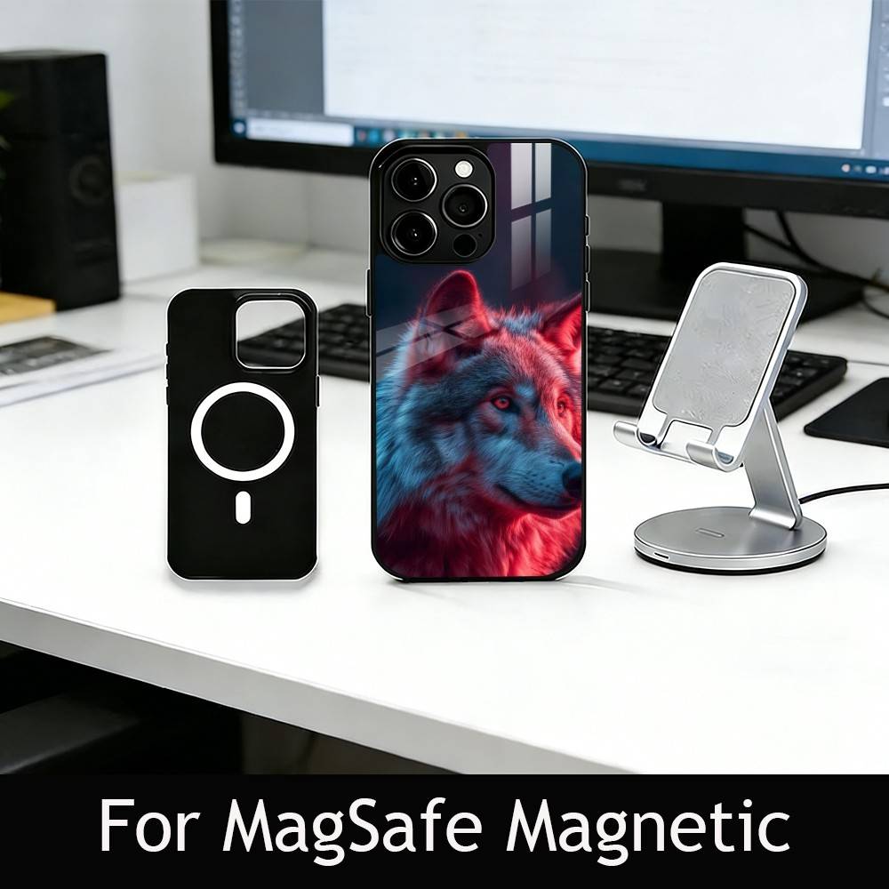 Wildes Wolf-Thema Handyhülle Für iPhone17,16,15,14,13,12,11 Plus,Pro Magnetisch mit Magsafe Kabelloses Laden
