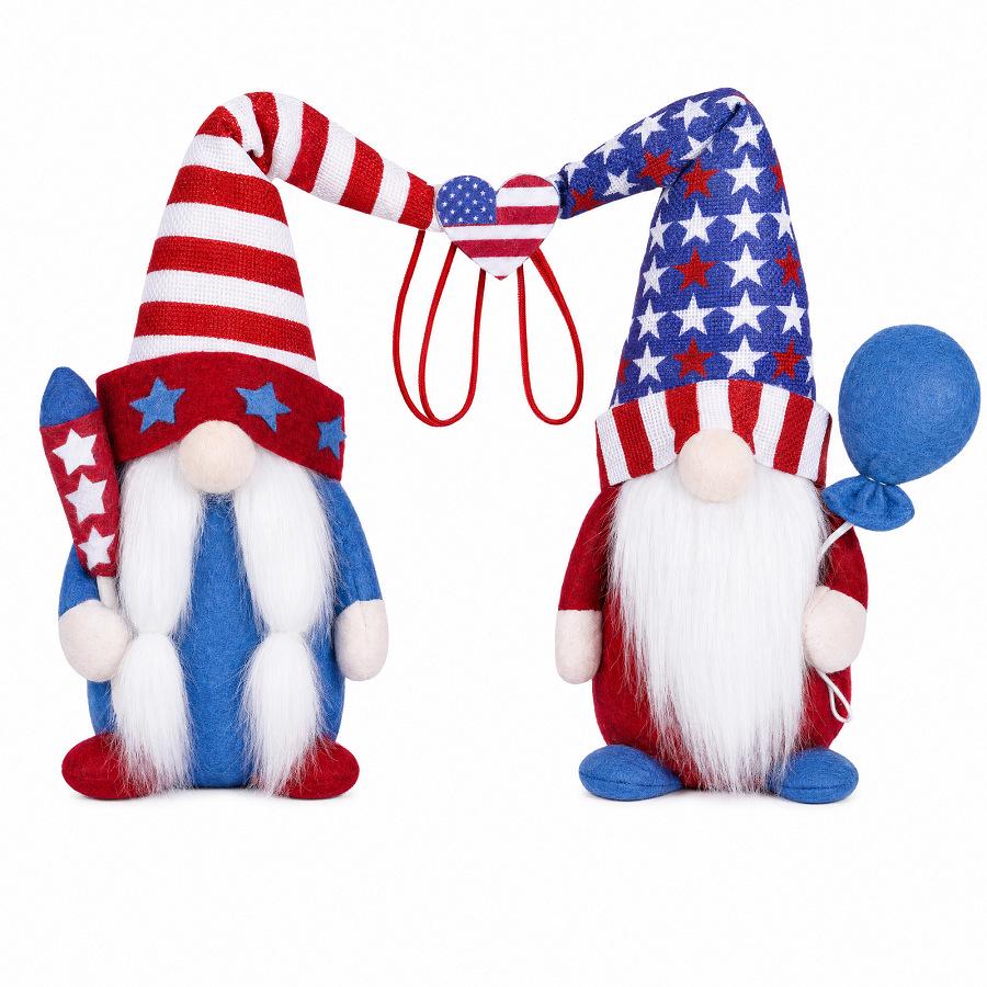 Nordic Style Independence Day Gnome Figurines - Red, White, and Blue Star-Spangled Banner Decor Props