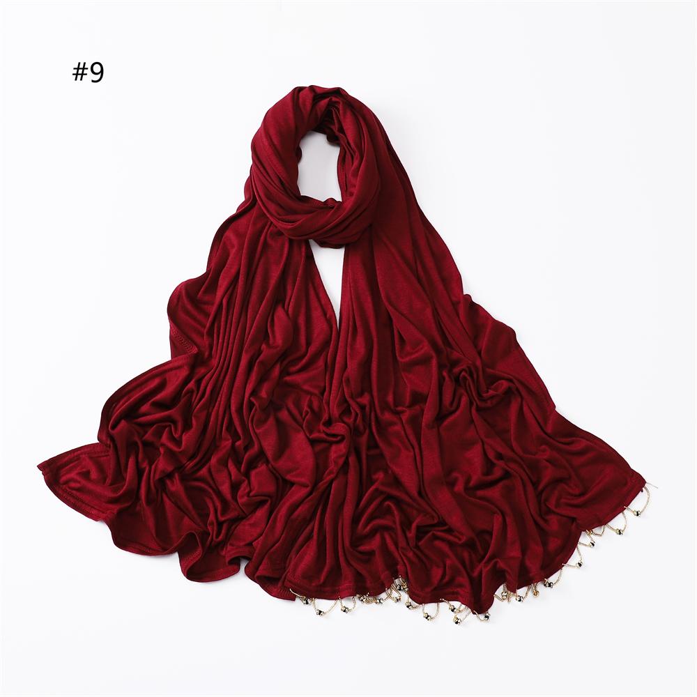 Handmade Beaded Gold Rings Soft Basic Cotton Elasticity Jersey Hijab Solid Colors Long Shawl Muslim Women Scarf Hijabs Headwrap