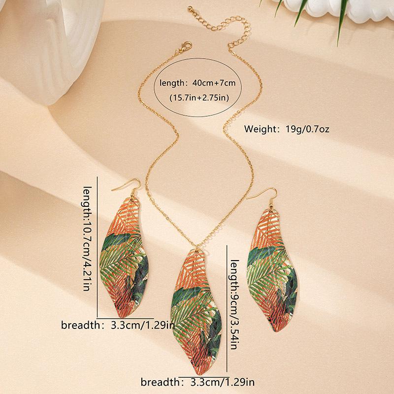 Hollow Leaf Flower Earrings and Necklace Set