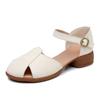 Real Leather Low Heeled Mom Shoes, Summer Anti Slip, Breathable and Comfortable Women's Shoes, Retro Toe Cap Women's Sandals, Velcro