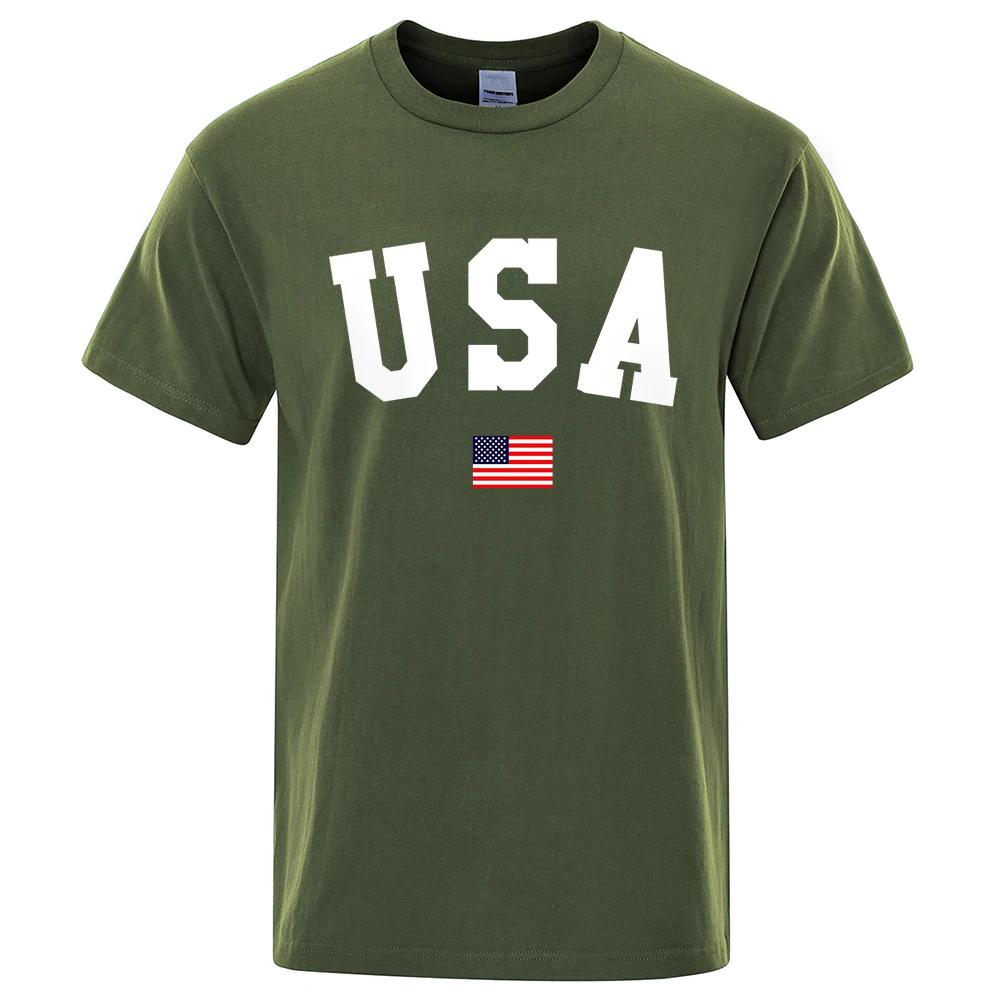 Usa Flag Street Personality Letter UnisexT-Shirts Cotton Oversized Short Sleeve Loose T-Shirt Breathable Oversized Tops