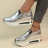 Silver PU Leather Platform Sneakers Women Casual Non-Slip Thick Sole Sports Shoes Woman Plus Size Slip On Loafers
