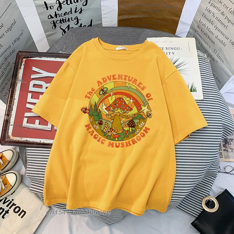 Material Retro Apricot Mushroom Cute T Shirts Oneck Casual 100 Cotton Plus Size Unisex Unisex Tshirts 2022 Streetwear Clothes